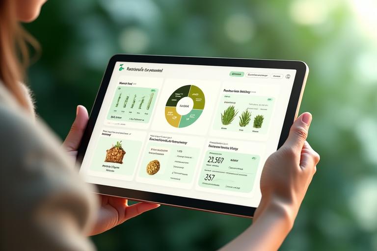 Detailed 3D rendering of AetherGreenosol Pulse's digital wellness platform interface on a tablet, showing data visualization and personalized recommendations