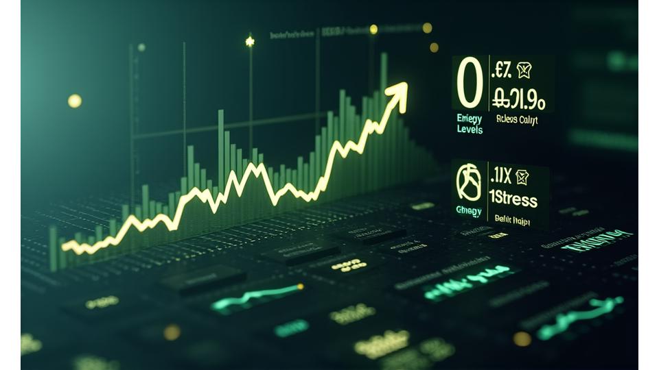 Graphical representation of AetherGreenosol Pulse success metrics including energy, sleep, and stress improvements